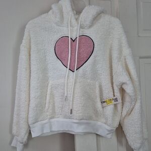 Cozy White and Pink Heart Sweater